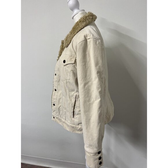 Vtg GAP Women’s Large Ivory Insulated Sherpa Lined Trucker Velour Y2K Jacket - Picture 6 of 10